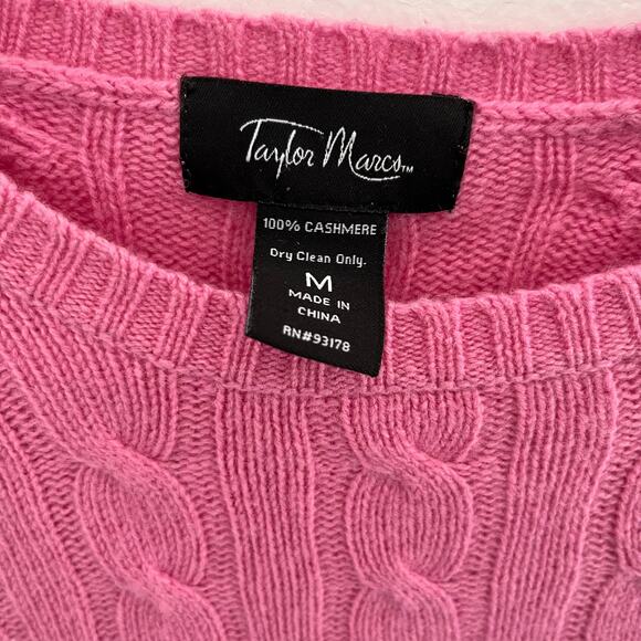 Taylor Marcs Cashmere Sweater Womens Medium Pink Cable Knit Crewneck Pullover - Picture 2 of 6